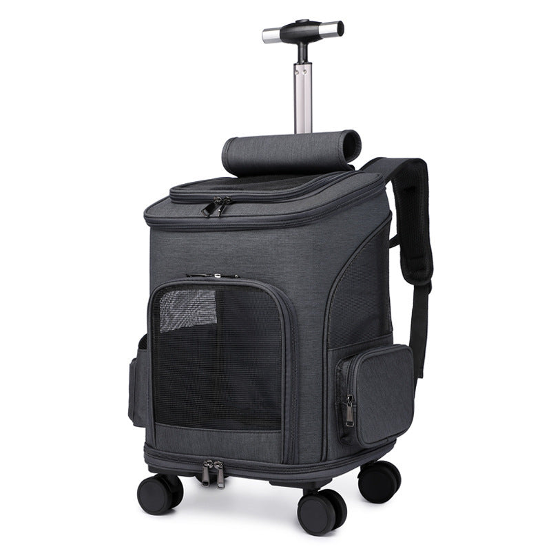 Tragbarer faltbarer Wagen Haustier-Rucksack Reisender Katzen-Rucksack mit Universalrad Wagen Haustier-Tasche