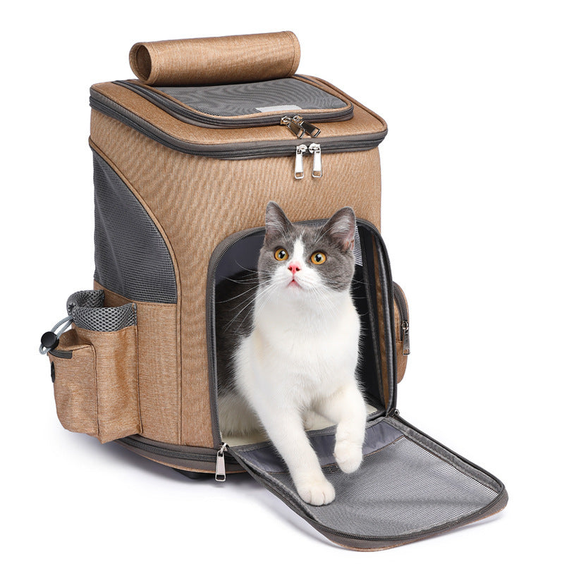 Tragbarer faltbarer Wagen Haustier-Rucksack Reisender Katzen-Rucksack mit Universalrad Wagen Haustier-Tasche