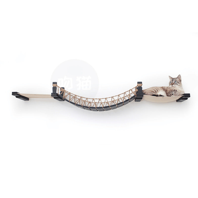 Katzen-Hängemattenbrücke Seilleiter Hanfseil Weiche Leiter Holzbrücke Massivholz Katzen-Wandkletterrahmen Haustiermöbel Katzenbrücke Wandhängend Typ Plus Zubehör