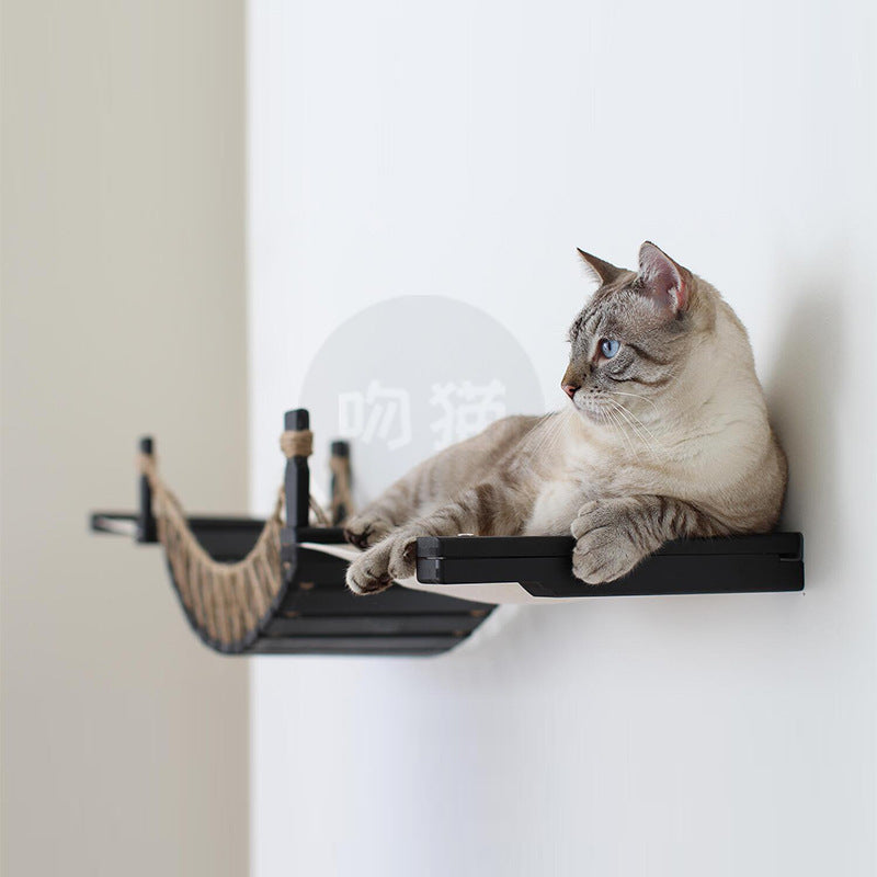 Katzen-Hängemattenbrücke Seilleiter Hanfseil Weiche Leiter Holzbrücke Massivholz Katzen-Wandkletterrahmen Haustiermöbel Katzenbrücke Wandhängend Typ Plus Zubehör