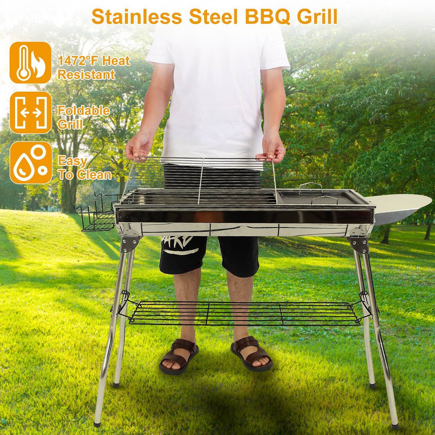 1Pc Faltbarer BBQ Grill Tragbarer Holzkohlegrill Edelstahl BBQ Grill Für Picknick Camping Garten Kochen Fedex Versand