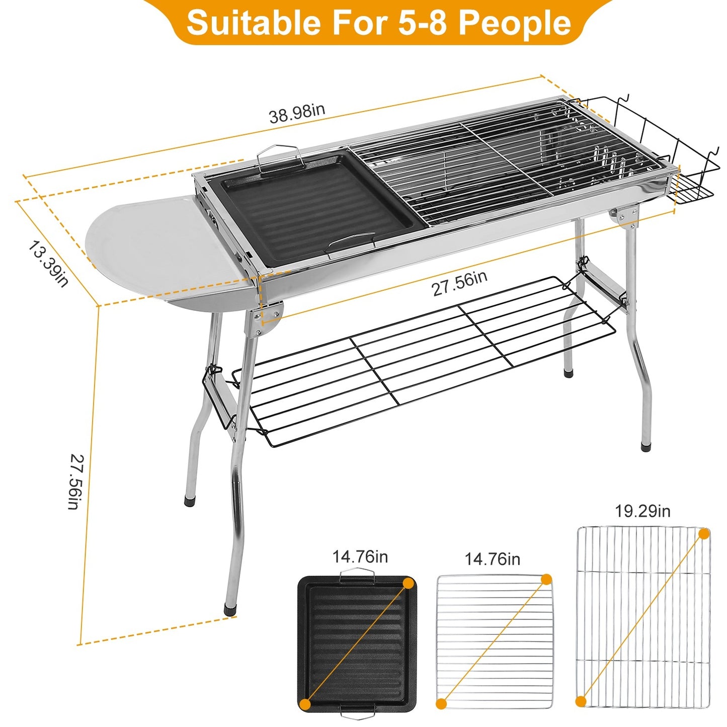 1Pc Faltbarer BBQ Grill Tragbarer Holzkohlegrill Edelstahl BBQ Grill Für Picknick Camping Garten Kochen Fedex Versand