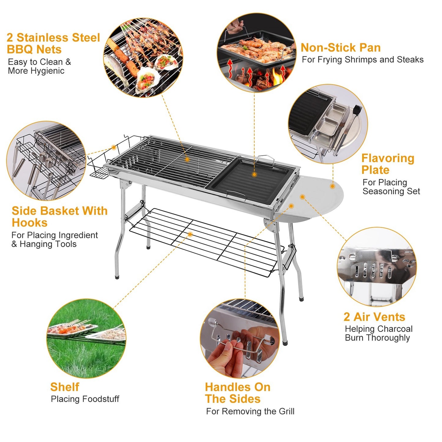 1Pc Faltbarer BBQ Grill Tragbarer Holzkohlegrill Edelstahl BBQ Grill Für Picknick Camping Garten Kochen Fedex Versand