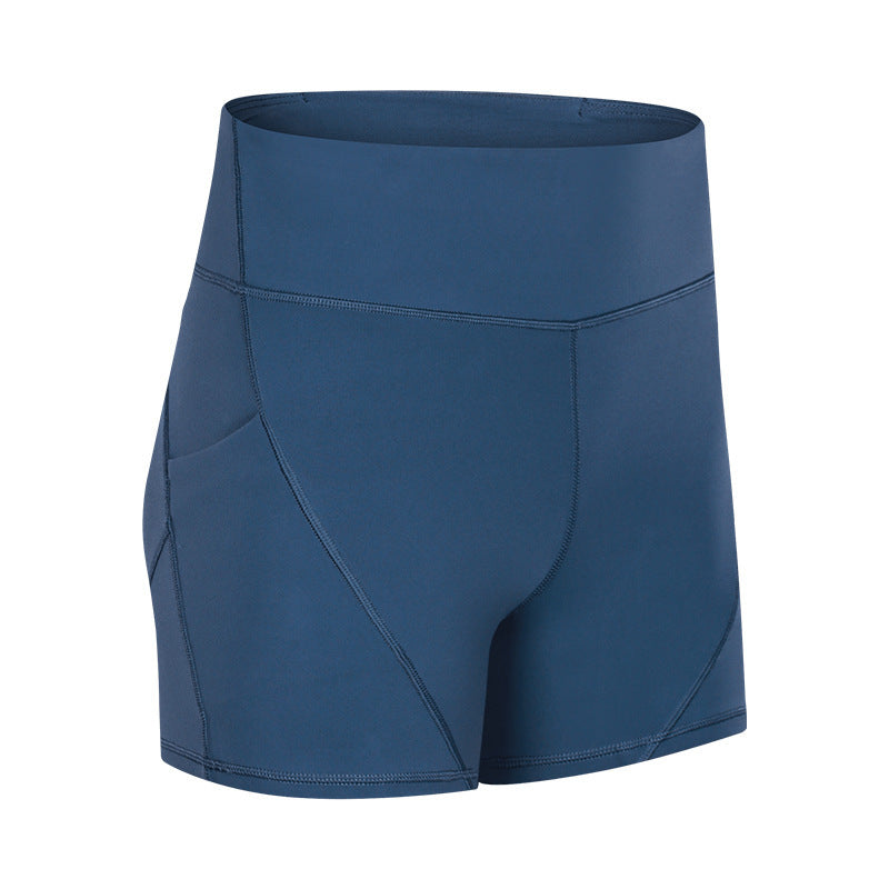 SHINBENE Anti-Schweiß Einfarbige Sportliche Shorts für Frauen Hochtailliert Weiches Baumwollgefühl Fitness Yoga Shorts mit Zwei Seitentaschen