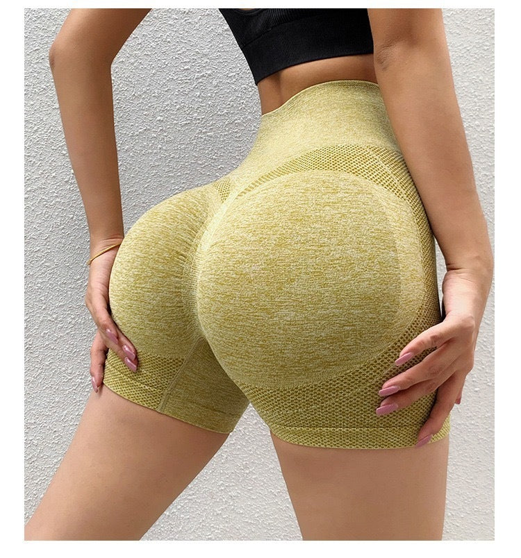 Yoga Shorts Honey Hüfthoch Schnell trocknend Nahtloser Taillenformender und Hüfthebender Dreipunkt-Fitnessshorts