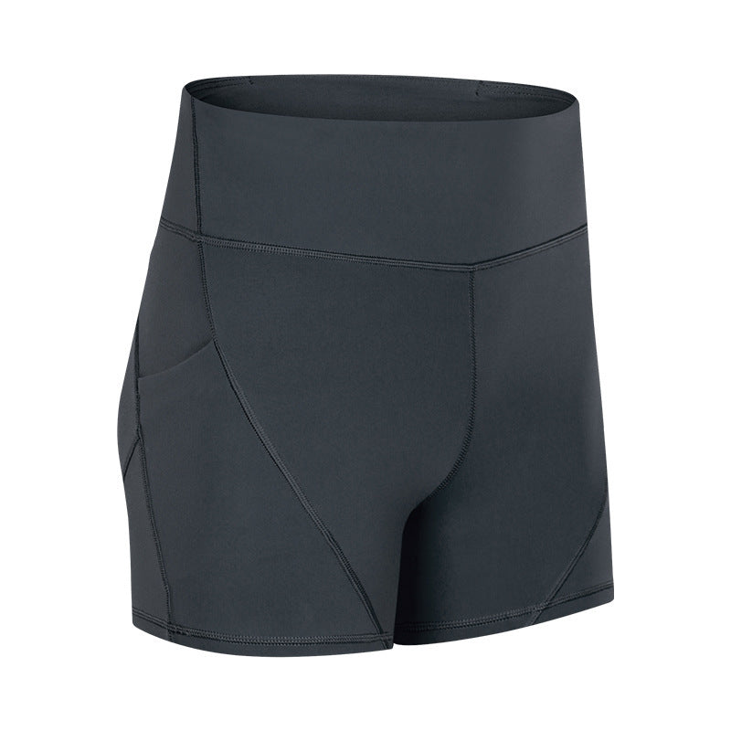 SHINBENE Anti-Schweiß Einfarbige Sportliche Shorts für Frauen Hochtailliert Weiches Baumwollgefühl Fitness Yoga Shorts mit Zwei Seitentaschen