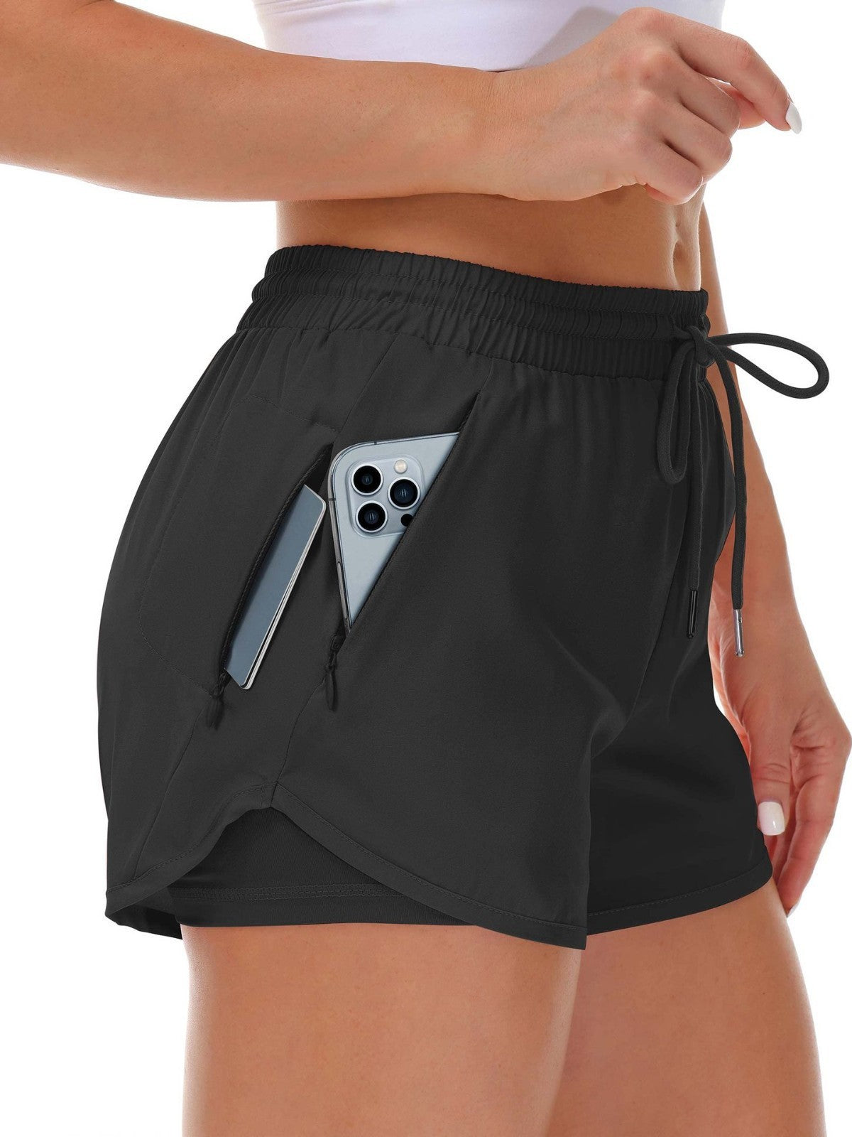 Women's Sports Shorts Running Yoga Fake Two Pieces