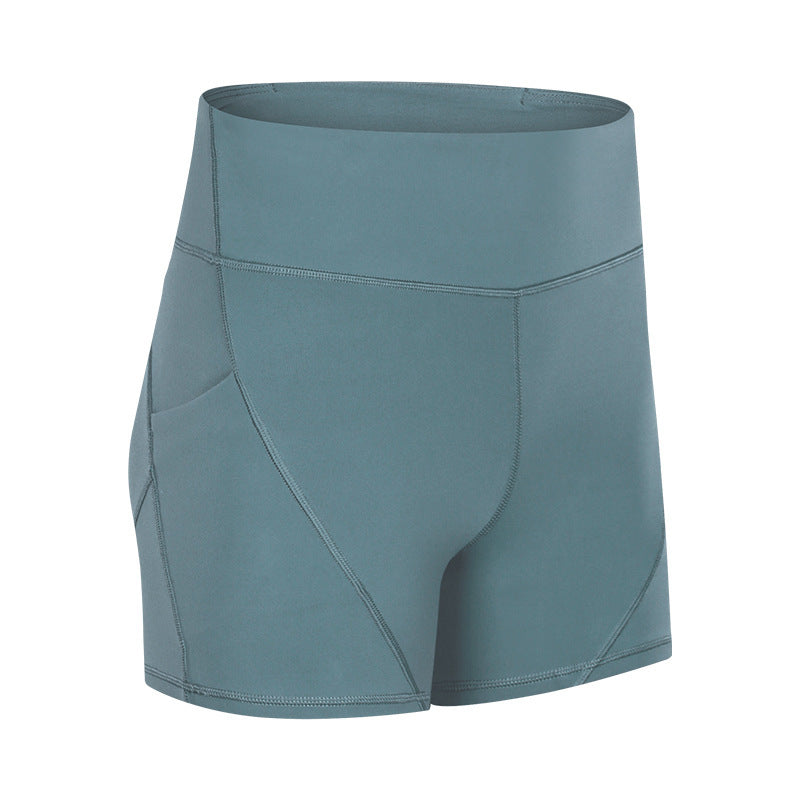 SHINBENE Anti-Schweiß Einfarbige Sportliche Shorts für Frauen Hochtailliert Weiches Baumwollgefühl Fitness Yoga Shorts mit Zwei Seitentaschen