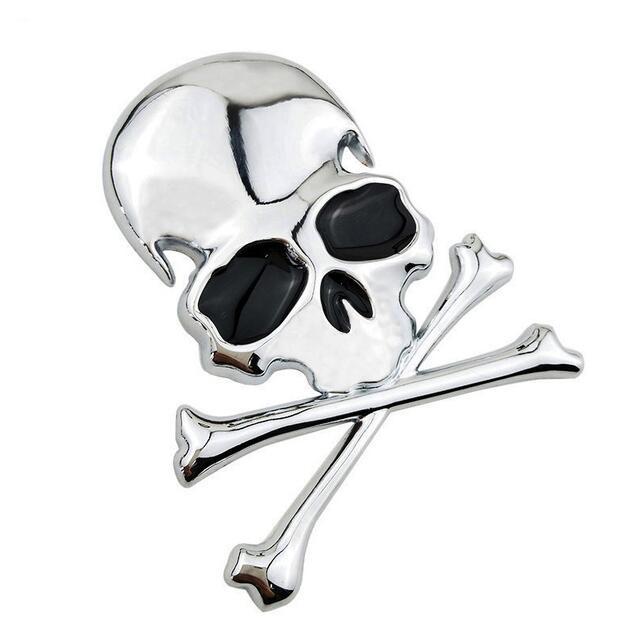 3D Metalllegierung Zink Schädel Skelett Knochen Auto Lkw Fahrrad Aufkleber Etiketten Emblem Schild Auto Styling Schmuck intime Accessoires