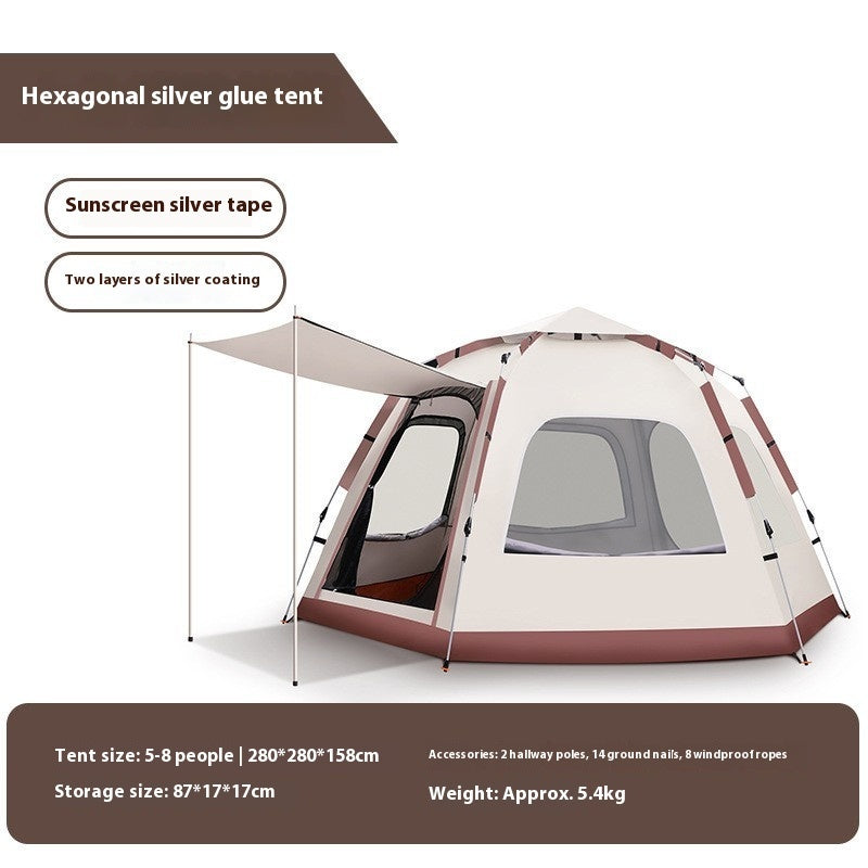 Outdoor Camping Camping Beige Khaki Große Sechseckige Zelt Winddicht Wasserdicht Anti-Mücken