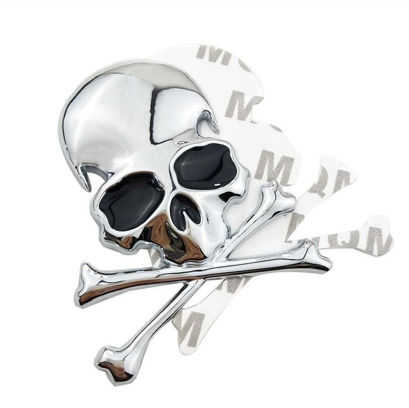 3D Metalllegierung Zink Schädel Skelett Knochen Auto Lkw Fahrrad Aufkleber Etiketten Emblem Schild Auto Styling Schmuck intime Accessoires
