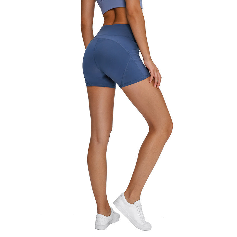 SHINBENE Anti-Schweiß Einfarbige Sportliche Shorts für Frauen Hochtailliert Weiches Baumwollgefühl Fitness Yoga Shorts mit Zwei Seitentaschen
