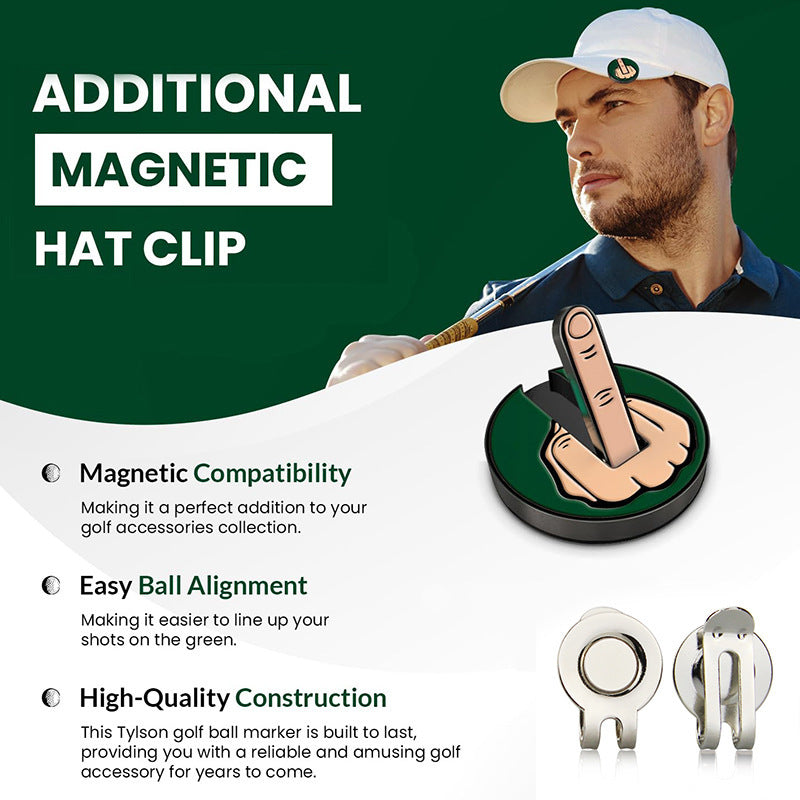 Golf Hat Clip 25mm Round Coin Vertical Middle Finger Ballmar