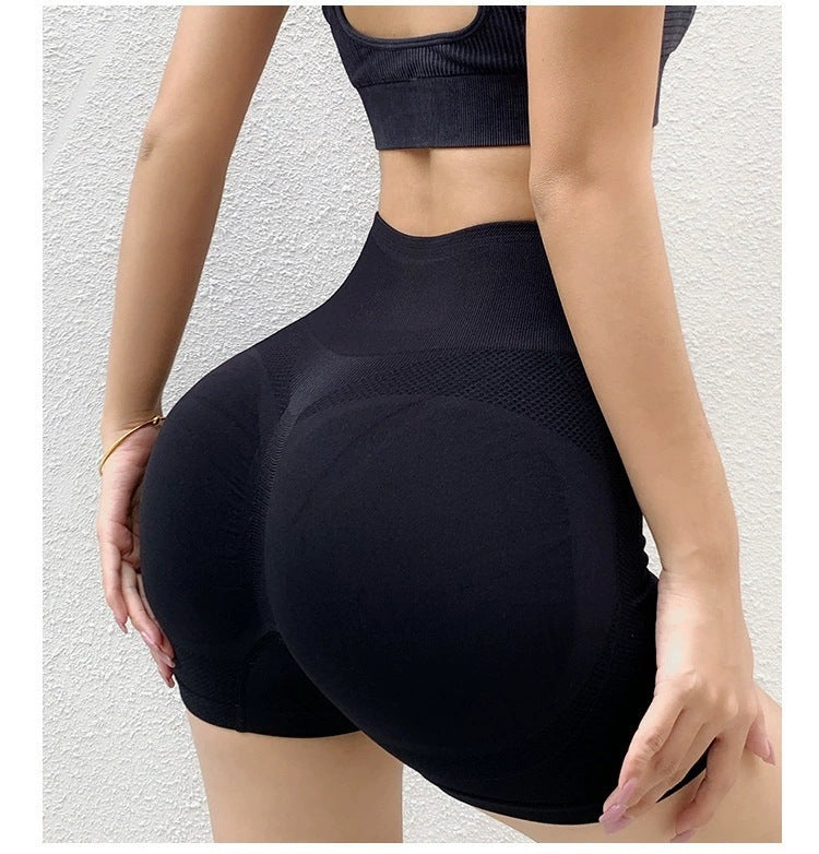 Yoga Shorts Honey Hüfthoch Schnell trocknend Nahtloser Taillenformender und Hüfthebender Dreipunkt-Fitnessshorts