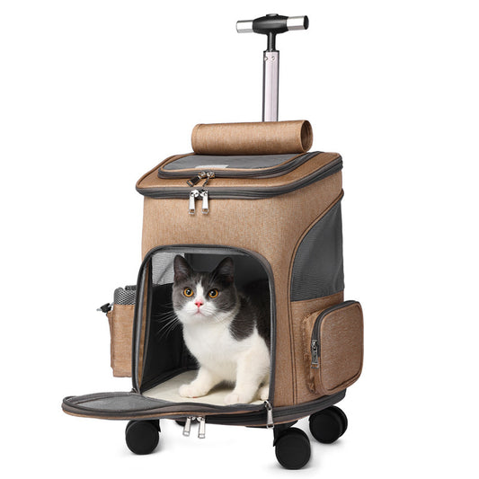 Tragbarer faltbarer Wagen Haustier-Rucksack Reisender Katzen-Rucksack mit Universalrad Wagen Haustier-Tasche