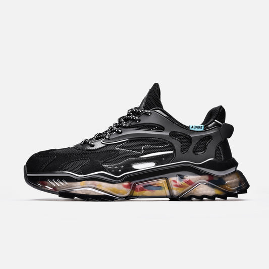 Niedrig geschnittene farblich abgestimmte fliegende gewebte atmungsaktive Sport-Casual-Laufschuhe im koreanischen Stil mit trendigen alten Popcorn-Sohlen