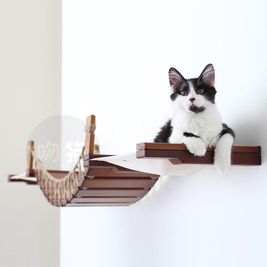 Katzen-Hängemattenbrücke Seilleiter Hanfseil Weiche Leiter Holzbrücke Massivholz Katzen-Wandkletterrahmen Haustiermöbel Katzenbrücke Wandhängend Typ Plus Zubehör