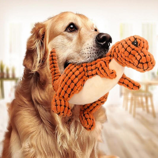 Dinosaur Dog Toy - Interactive Plush Squeaky Chew Toy for Large Dogs