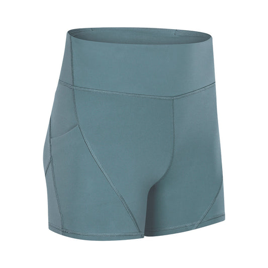 SHINBENE Anti-Schweiß Einfarbige Sportliche Shorts für Frauen Hochtailliert Weiches Baumwollgefühl Fitness Yoga Shorts mit Zwei Seitentaschen