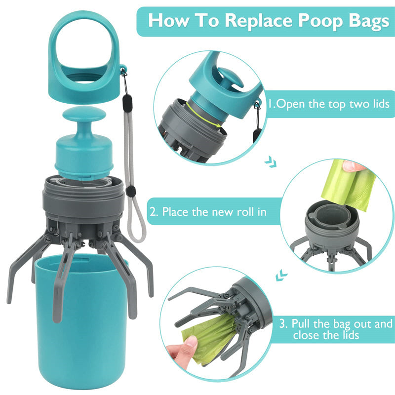 Tragbarer leichter Hundekot-Schaufel mit integriertem Kotbeutelspender, Acht-Klaue-Schaufel für Haustier-Toilettenpicker, Haustierprodukte