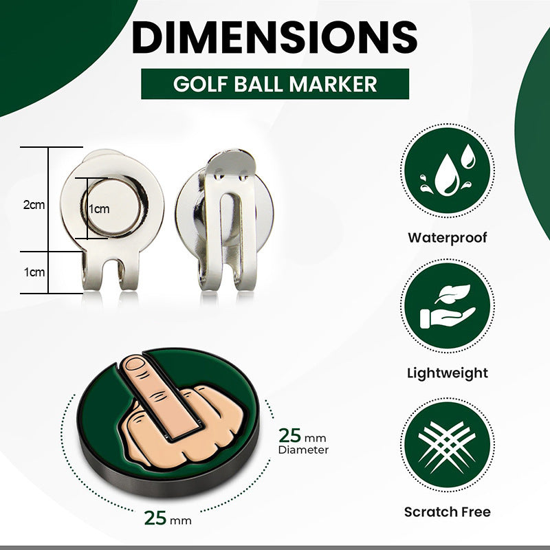 Golf Hat Clip 25mm Round Coin Vertical Middle Finger Ballmar