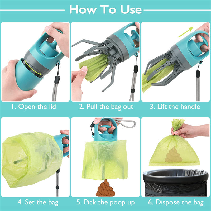 Tragbarer leichter Hundekot-Schaufel mit integriertem Kotbeutelspender, Acht-Klaue-Schaufel für Haustier-Toilettenpicker, Haustierprodukte